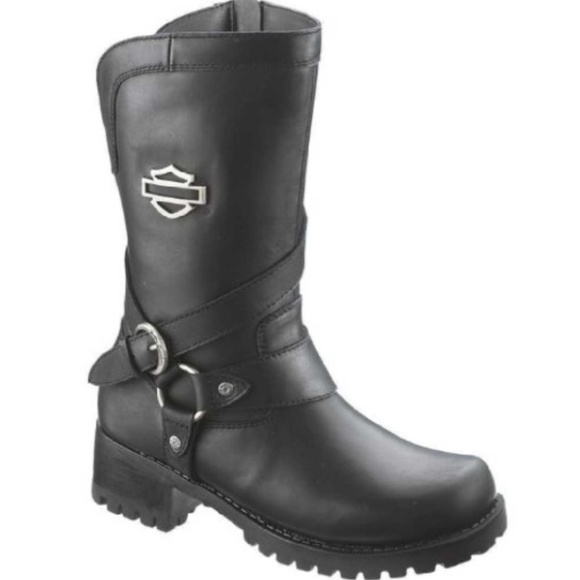 Harley-Davidson Shoes - Harley Davidson amber leather black moto boots 8.5